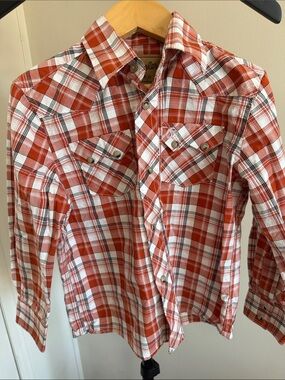 Kids Orange and White Plaid Button-Down Shirt - Classic Western Style